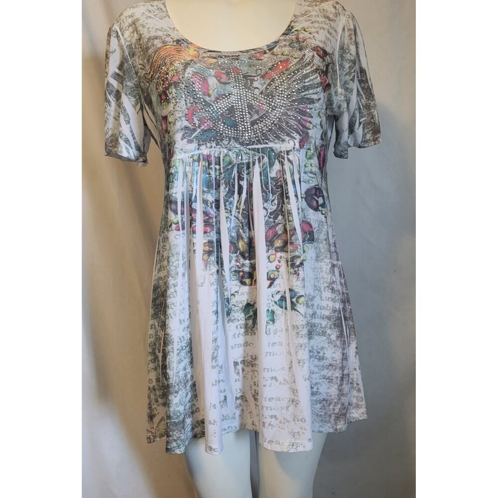 Lady Moiz Juniors Size XL Dress Lightweight Jeweled  Short Sleeve Multi-Color